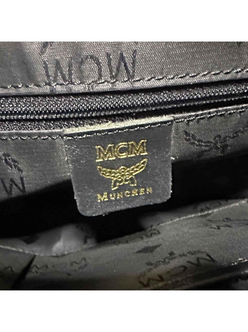 MCM Navy & Gray Monogram Leather & Denim Shoulder Bag - Picture 5 of 9